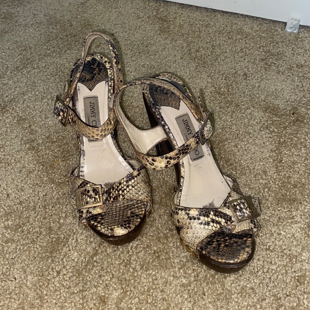 Jimmy chop snake pattern heels